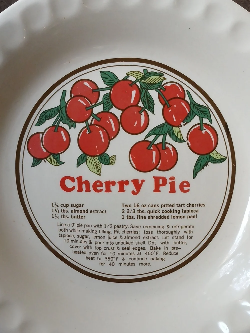 Cherry Pie Ceramic Pie Plate Baking Dish